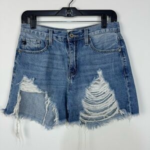 Kancan denim distressed raw hem jean shorts